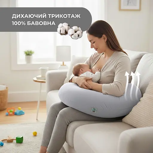 Подушка для беременных и кормления Sei Design трикотаж гипоаллергенная, наволочка из хлопка на молнии серый-беж 30 х 190 см (8000036178*002) - фото 6