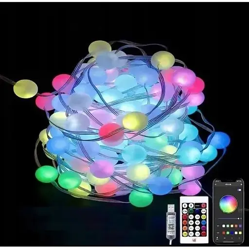 Умная светодиодная музыкальная гирлянда 100LED, 10 м, цветные RGB шарики с USB питанием и дистанционным