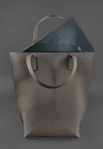 Шкіряна жіноча сумка шоппер D.D. темно-бежева - фото 3