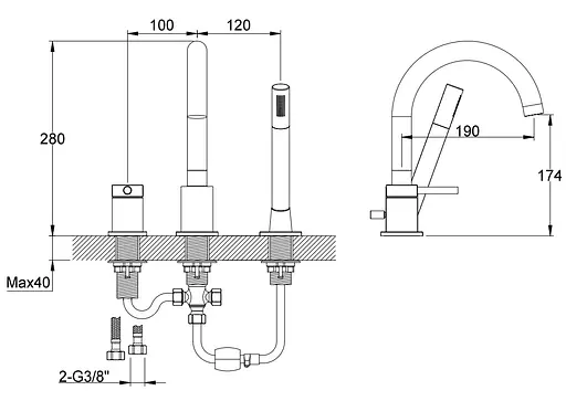 Змішувач на борт ванни Kohlman Axel gold QB241AGD Золотий - фото 2