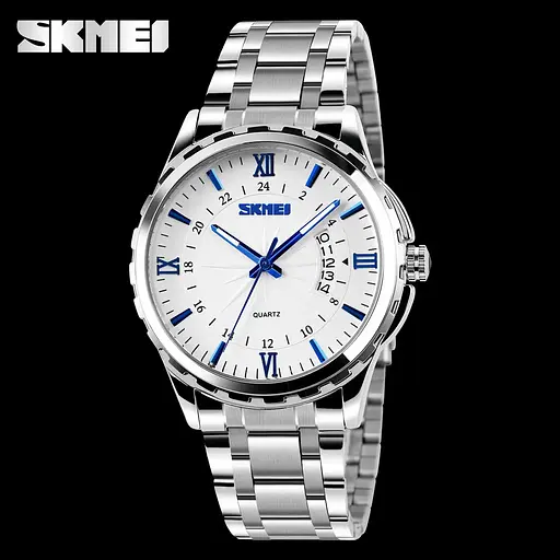 Чоловічий наручний годинник Skmei 9069 Сріблястий з синім - фото 3