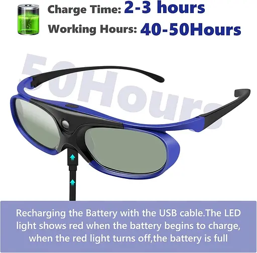 3D-очки Wowlela, универсальные с активным затвором DLP 96-144 Гц для Optoma BenQ Acer Viewsonic XGIMI Projector - фото 3