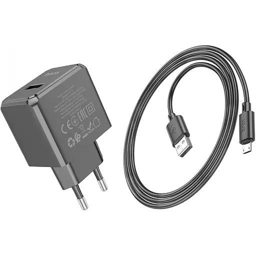 Комплект зарядного устройства Hoco CS11A 1USB 10.5W 5V/2.1A USB/MicroUSB 1m Black - фото 4
