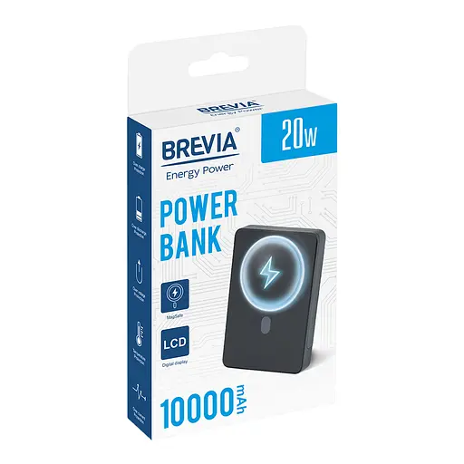 Повербанк (Power Bank) Brevia ePower 10000mAh MagSafe SuperSlim PD20W, Qі15W LCD чорний(45530MSB) - фото 8