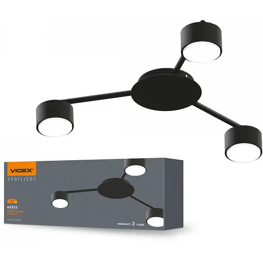 Світильник Videx під лампу 3xGX53 накладний Чорний VL-SPF20B-B - фото 1