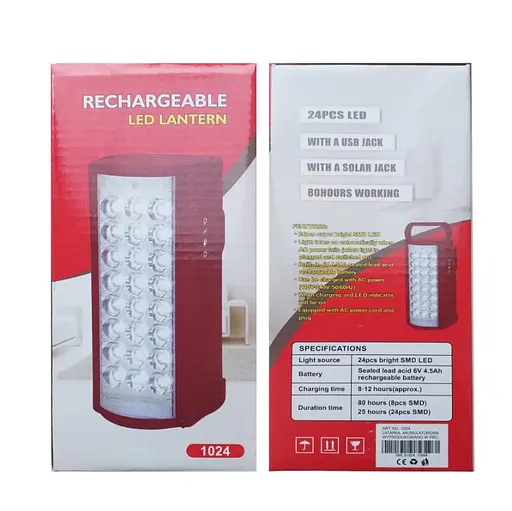 Светодиодный фонарь ALMINA 1024 24 SMD аккумулятор 6V 4Ah Power Bank зарядка 220V - фото 6