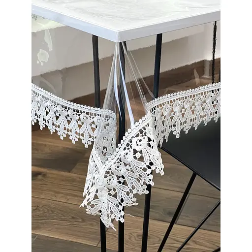 Силіконова скатертина з кремовим мереживом 7 см 330х200 см