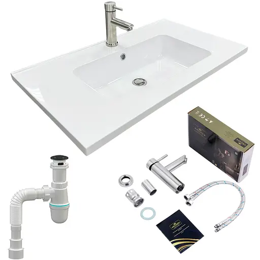 Раковина накладная Adamant FLATE 80, прямоугольная, с сифоном Click-Clack + смеситель (4824296207801) - фото 1