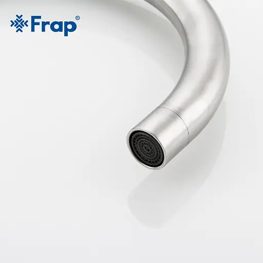 F4048 (H48) Змішувач для кухні одноважільний гусак вухо корпус з нержавіючої сталі гайка Ø35 Frap 1/10 Хром матовый - фото 6