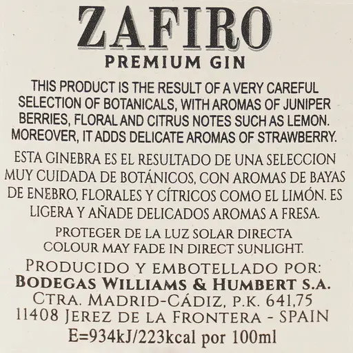 Джин Zafiro Strawberry 37.5% 0.7 л - фото 6