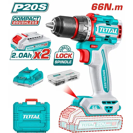 Шуруповерт Total TDLI20668 бесщеточный 20В Li-Ion 2 ак