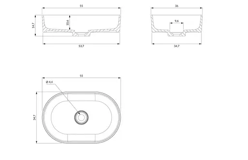 Умивальник Omnires Ovo 55x36 black lava OVOUNBLV, Чорний матовий - фото 4