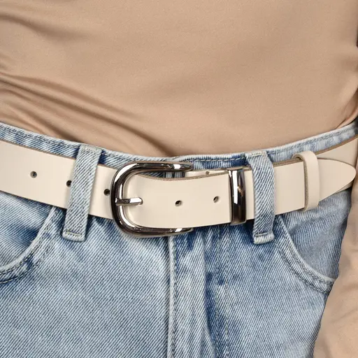 Ремень женский кожаный HC-3092 (130 см) молочный с серебристой пряжкой - фото 5