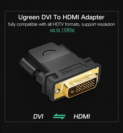 Адаптер UGREEN 20124 DVI 24+1 Male to HDMI Female Adapter (Black) (UGR-20124) - фото 6
