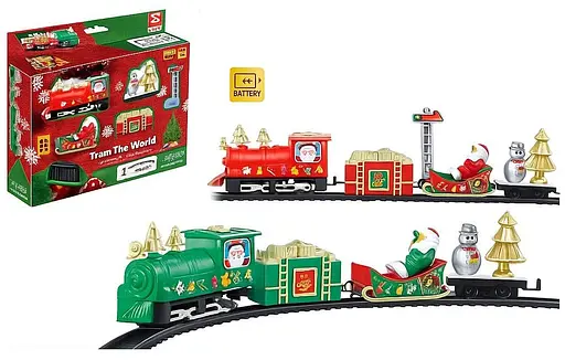 Новорічний поїзд Train The World рухомий поїзд з фігурками санти та сніговика колія у комплекті працює від батарейок - фото 2