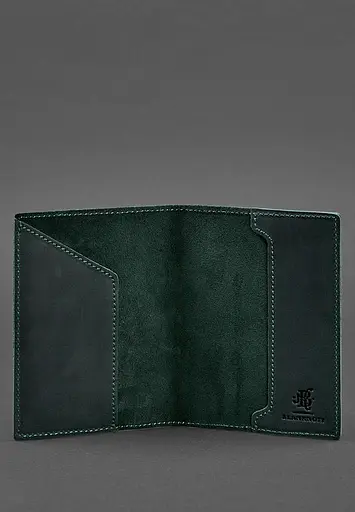 Кожаная обложка для паспорта с канадским гербом зеленая Crazy Horse - фото 4