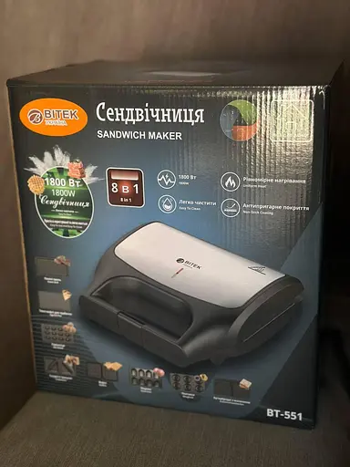 Мультимейкер 8в1 Bitek BT-551 съемные формы с антипригарным покрытием 1800 Вт Черный - фото 6