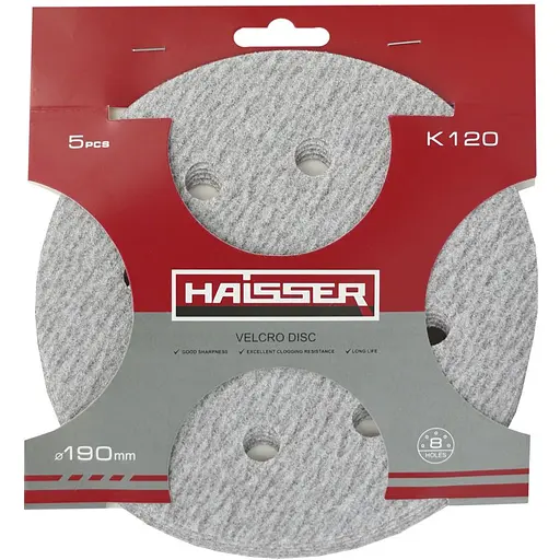 Круг шлифовальный самоклеящийся Haisser с отверстиями 190 мм, k 120, 5 шт. (119673)