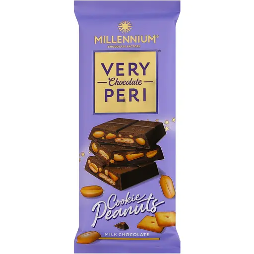 Шоколад Millennium Very Peri молочний з шоколадною начинкою, печивом та арахісом 100 г