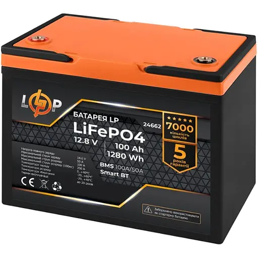 Акумулятор LogicPower LiFePO4 Smart BT 12V 12.8V/100Ah/1280Wh BMS 100A/50А (24662) [109408]