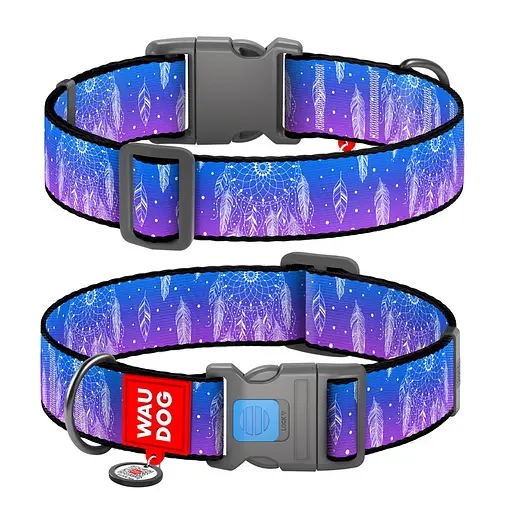 Ошейник для собак нейлоновый Waudog Nylon с QR-паспортом "Ловец снов" пластиковый фастекс XXL Ш 35 мм Д 46-70 см