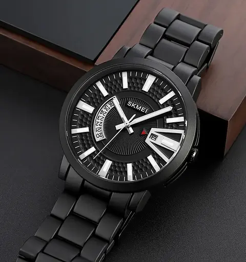 Чоловічий годинник Skmei 1985 на браслеті (Чорний з сріблястим) - фото 5