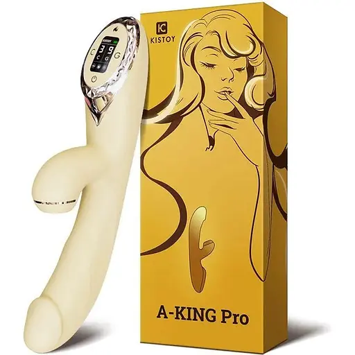 Вакуумний вібратор-кролик із підігрівом KisToy A-King Pro Yellow з LED-екраном Yellow - фото 4