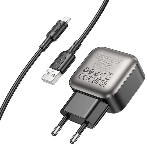 МЗП Borofone BAS52A Absolute QC3.0 18W (1USB-A) + кабель USB to MicroUSB Black - фото 2