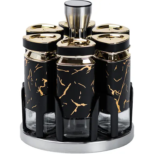 Набір ємностей для спецій TS Kitchen HP1355 на підставці 6 баночок по 120 мл чорний мармур - фото 1