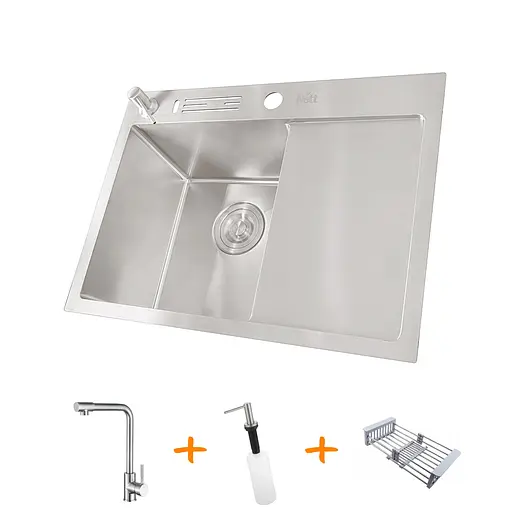 Комплект кухоннї мийки та змішувача з нержавіючої сталі NS-6045, Нержавіюча сталь - фото 1