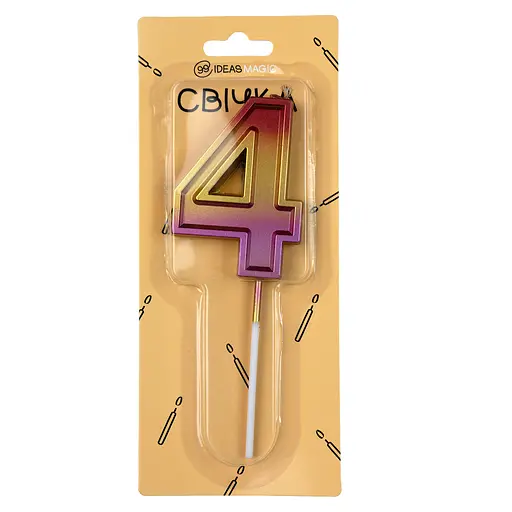 Свеча-цифра 4 радужный металлик 7 см