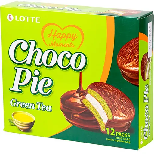 Печиво Тістечка Lotte Чокопай Зелений чай Choco Pie Green Tea 12 шт 336 г
