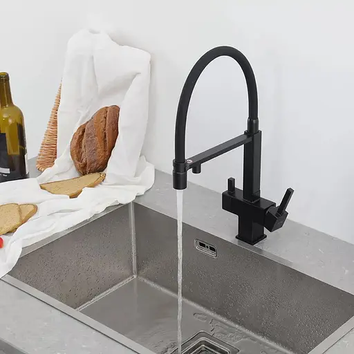 Смеситель для кухни под фильтр с гибким изливом черный матовый Frap G4395-56 Черный матовый - фото 3