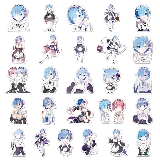 Стікерпак життя з нуля в альтернативному світі Рем Набір наклейок GeekLand Re:Zero Rem 50 штук - фото 2