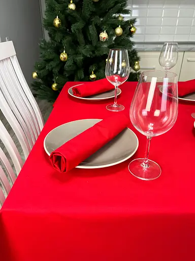 Водовідштовхувальна скатертина новорічна Червоний однотон 130х100 см (+ 2 серветки 30х40) - фото 9