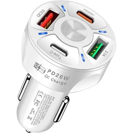 Автомобильное зарядное устройство No Brand CWa 2USB 2Type-C PD20W QC 3.0 White (3650552)