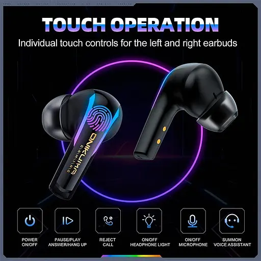 Навушники Onikuma Wireless Gaming Earbuds with ENC Mic T27, IPX4, BT5.3, 2.4G, PS5, PC, 45mAh, 400mAh, 7h, black - фото 8