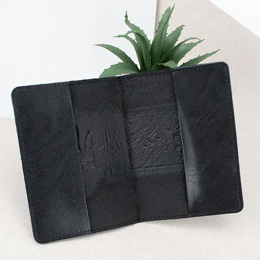 Обложка на паспорт кожаная с гербом HC0075 черная - фото 2