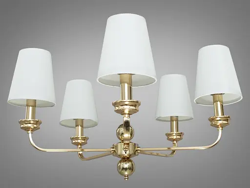 Впечатляющая, богатая современная люстра с абажурами на 5 ламп Е14, золото - фото 1