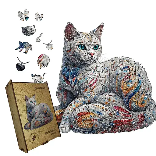 Пазл деревяний Розкішна Киця, А4, 100 елементів, Дерев’яна коробка