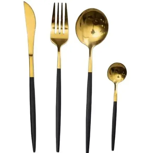 Набор столовых приборов Yiwu HP-20-46 нержавеющая сталь на 6 персон Золотисто-черный - фото 1