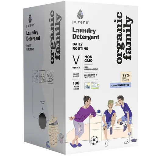 Уцінка. Засіб-концентрат рідкий Purenn Organic Family Daily Routine Малина для прання кольорових та білих тканин 3 л 