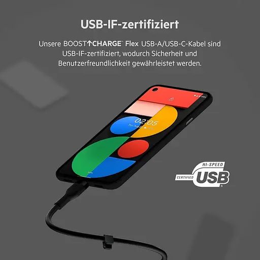 Belkin Кабель USB-A > USB-C зарядка/синхронизация 3м, 60Вт, Type-C, силиконовый с клипсой, черный - фото 2