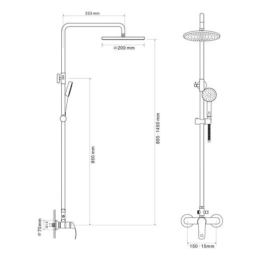 Душова система RJ Baron хром RSZ074-5, Хром - фото 2