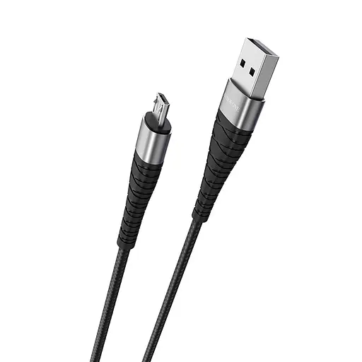 Кабель BOROFONE BX32 USB to Micro 2.4A, 1m, нейлон, алюминиевые+TPE разъемы, Black - фото 3