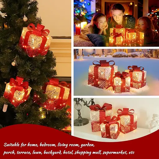 Уличные украшения Рождественские подарочные коробки с подсветкой 3 шт. - фото 6