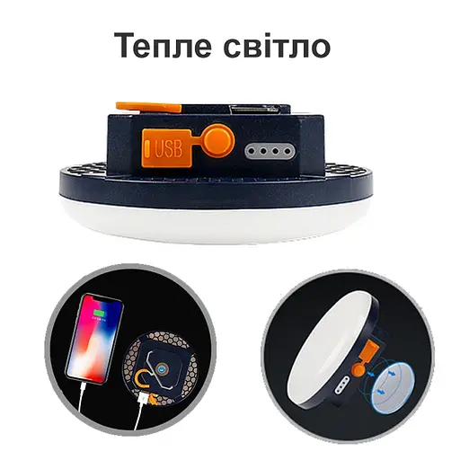 Фонарь для кемпинга, рыбалки или чрезвычайных ситуаций с аккумулятором 7200 мАч и Power bank Nectronix MOS-14 (теплый свет) (100906) - фото 2