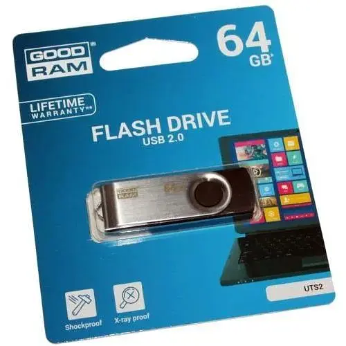 Флеш накопитель USB 64Gb Goodram UTS2 черный USB 2.0 до 20/5 МБ/с (UTS2-0640K0R11) - фото 1