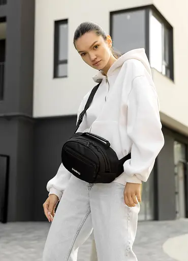 Женская сумка через плечо бананка Sambag Flex черная тканевая 30×17×15 см (85351065) - фото 1