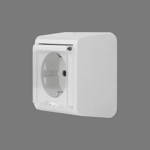Розетка Ovivo Electric Nivo, одинарная с заземлением, с крышкой и шторками, накладная, белая - фото 4